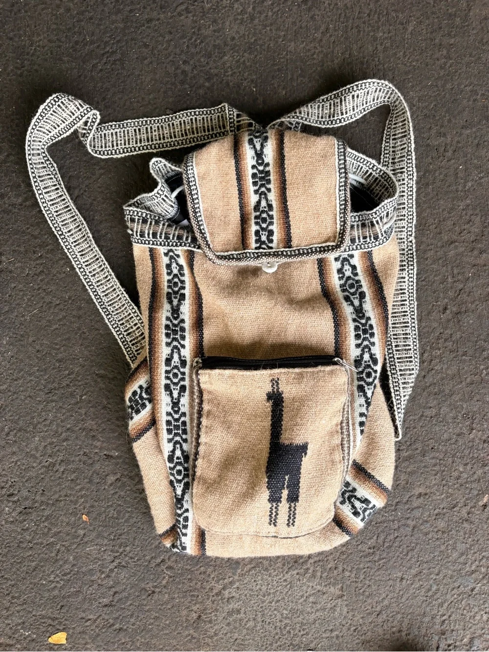 Handwoven Beige and Black backpay- Llama Design